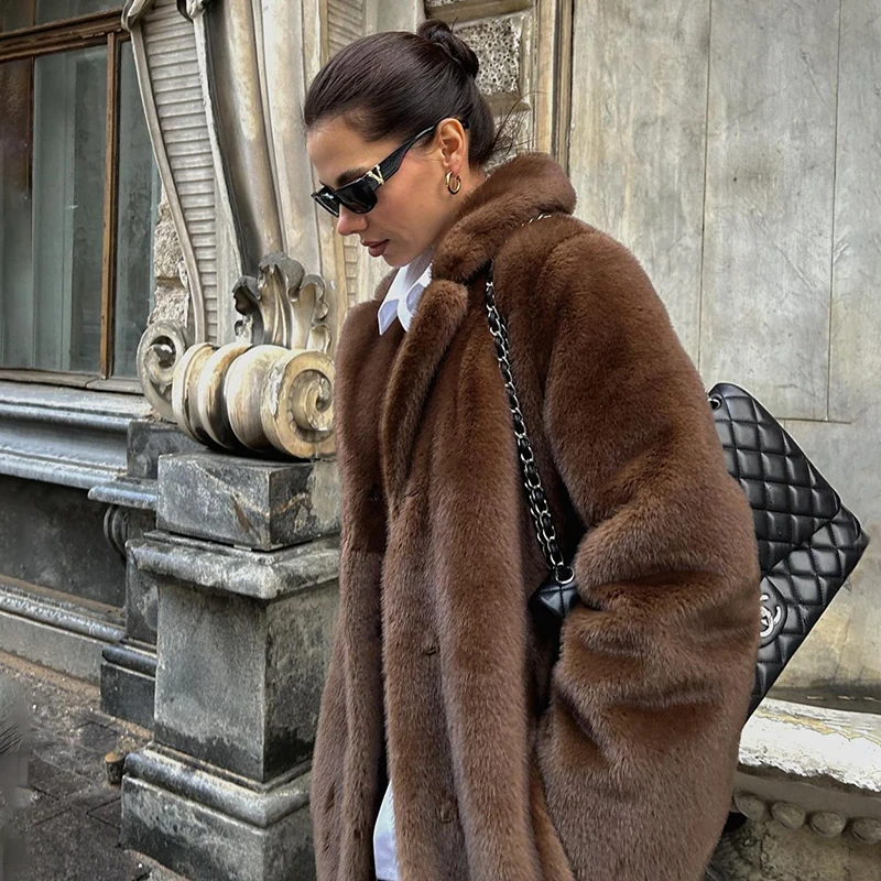 Neo Mint 2024 Winter Luxury Faux Mink Fur Coat Women Iconic Brand Long Outerwear Jacket Crystal Hooks Street Style Warm Overcoat