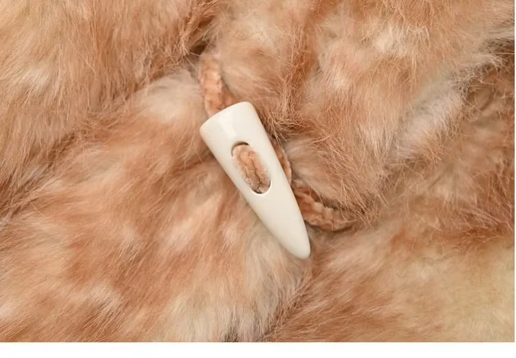 Lautaro Autumn Winter Thick Warm Sweet Cute Lace Patchwork Faux Fur Coat Hoodie Women with Deer Ears Horn Buttons Fluffy Jacket