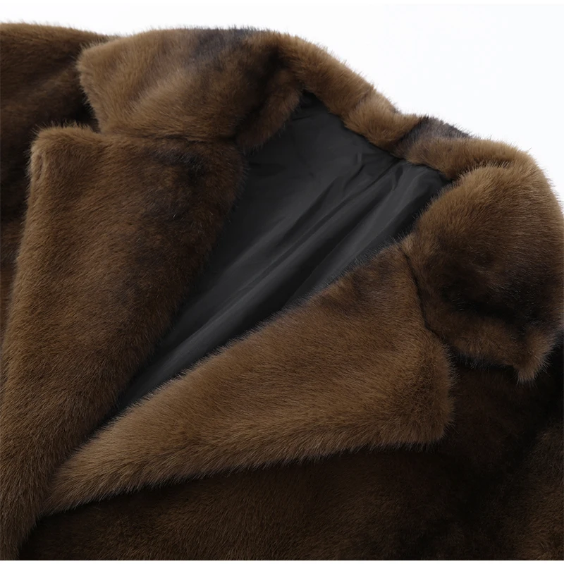Women's Dark Brown Faux Fur Long Overcoat Single Breasted Fleece Long Trench Coat Winter Fluffy Plush Warm New Thicken Outerwear