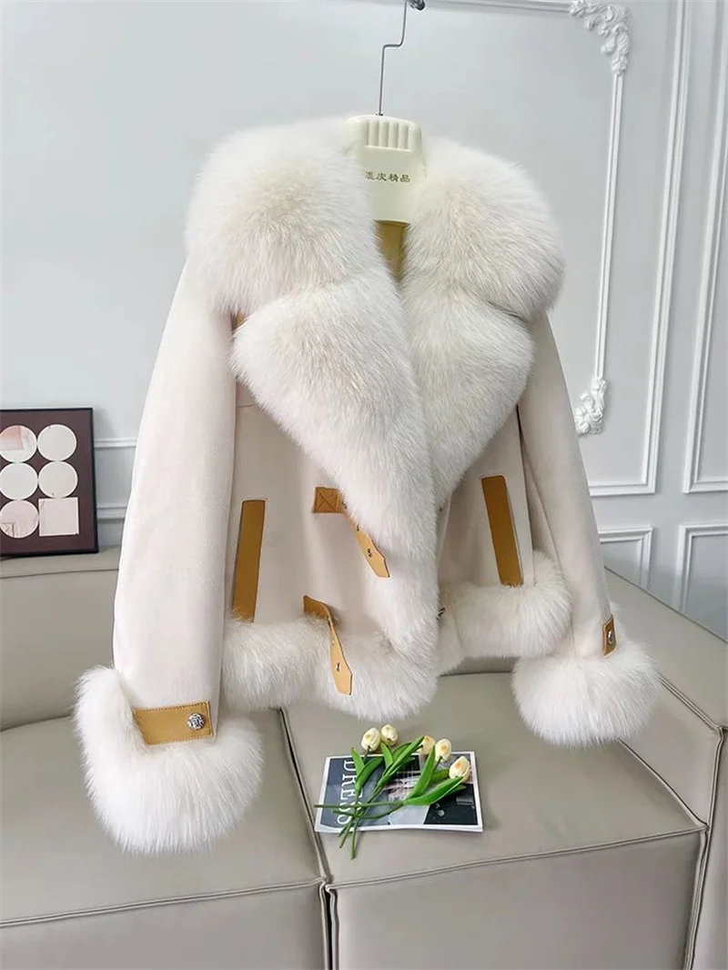 Fashion Imitation Fox Fur Grass Coat Women's Short 2026New Furry coat Woolen collar thickened warm coat for winter Fur Coat Pink