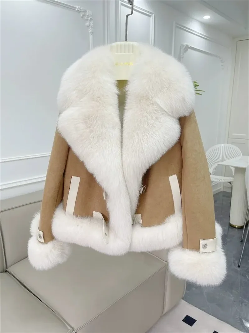 Fashion Imitation Fox Fur Grass Coat Women's Short 2026New Furry coat Woolen collar thickened warm coat for winter Fur Coat Pink