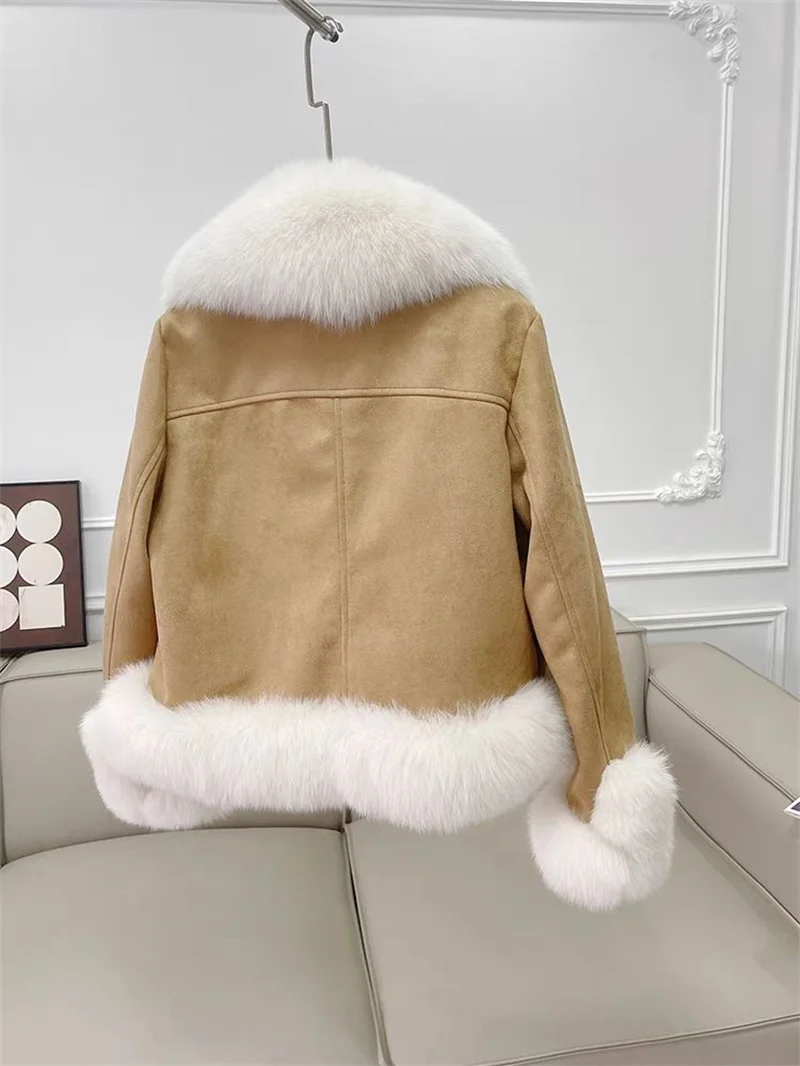 Fashion Imitation Fox Fur Grass Coat Women's Short 2026New Furry coat Woolen collar thickened warm coat for winter Fur Coat Pink