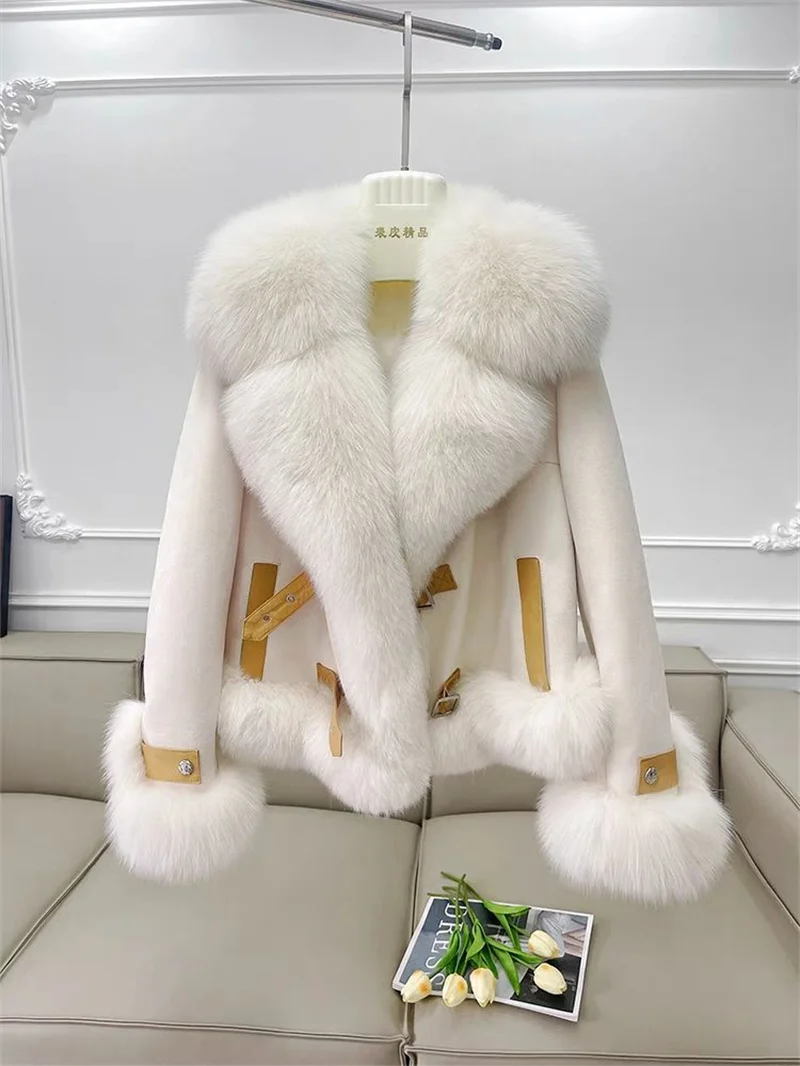 Fashion Imitation Fox Fur Grass Coat Women's Short 2026New Furry coat Woolen collar thickened warm coat for winter Fur Coat Pink