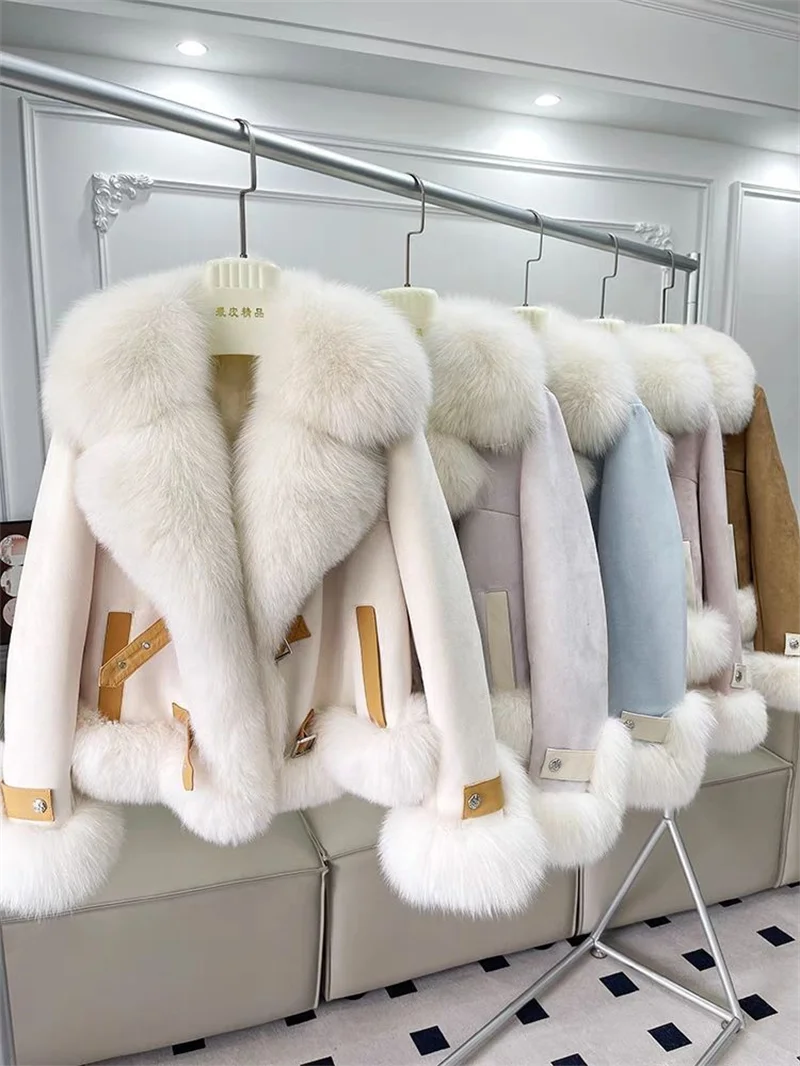 Fashion Imitation Fox Fur Grass Coat Women's Short 2026New Furry coat Woolen collar thickened warm coat for winter Fur Coat Pink