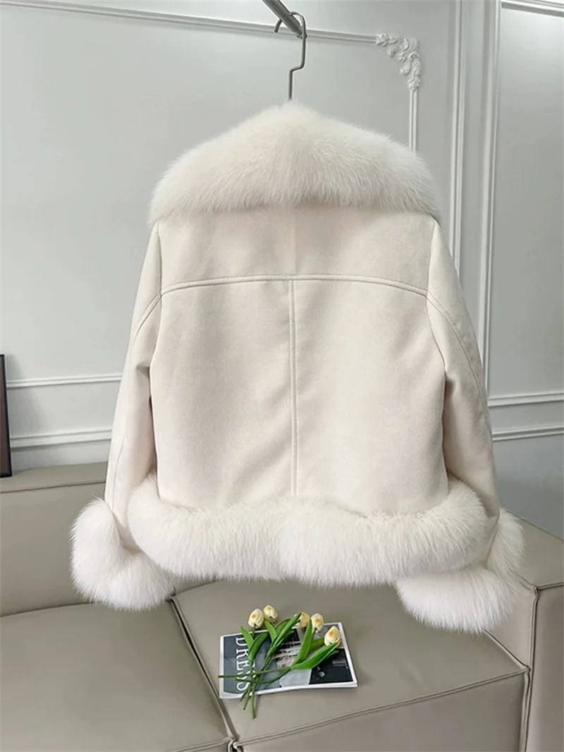 Fashion Imitation Fox Fur Grass Coat Women's Short 2026New Furry coat Woolen collar thickened warm coat for winter Fur Coat Pink