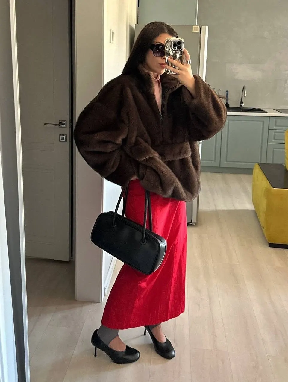 DFDG Women's Designer Street Oversized Plush Faux Fur Jacket Autumn Winter 2025 Half Zip Stand Collar Solid Color Hooded Coat