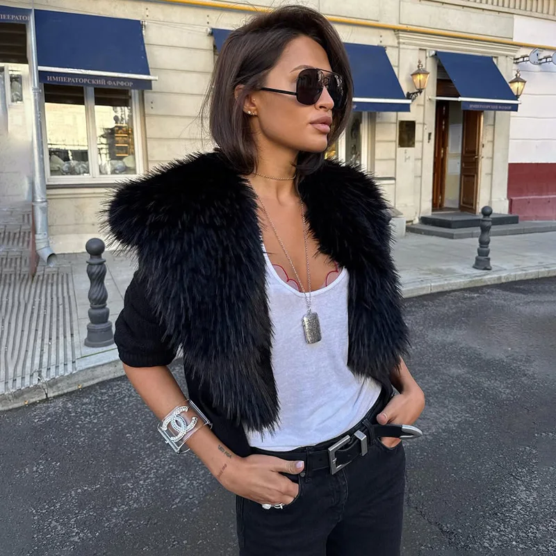 Tuularose Elegant Faux Fur Coats Women's Warm Puffy Slim Long-Sleeve Collared Cardigan Winter Fashion High-Street Women Outwear