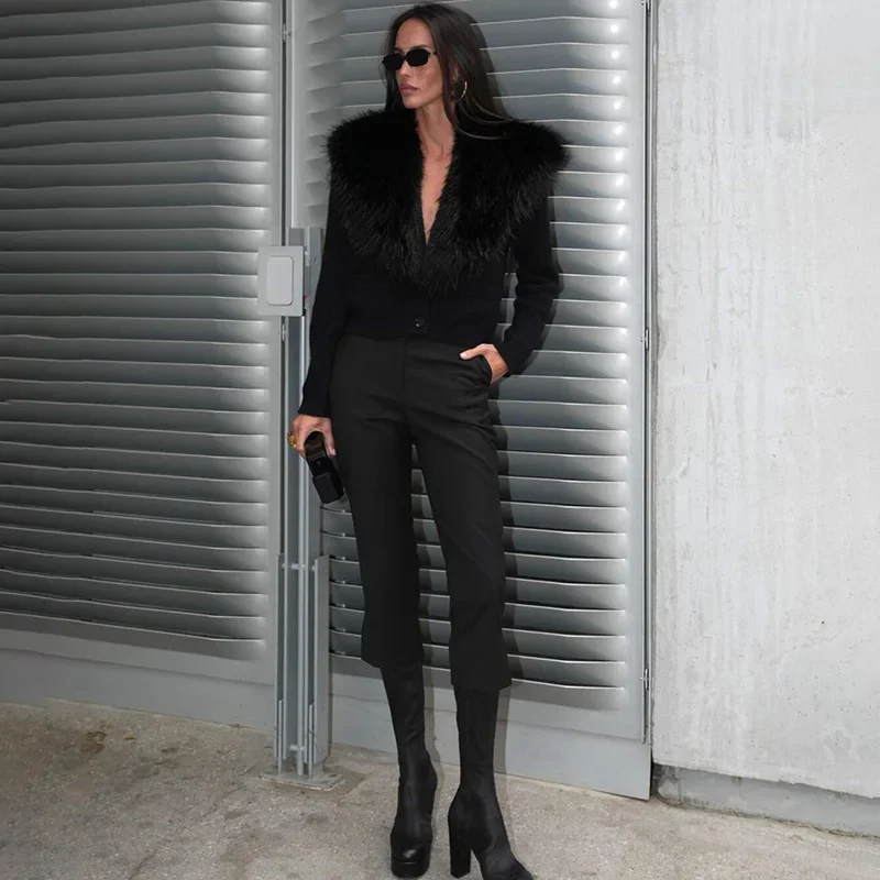 Tuularose Elegant Faux Fur Coats Women's Warm Puffy Slim Long-Sleeve Collared Cardigan Winter Fashion High-Street Women Outwear