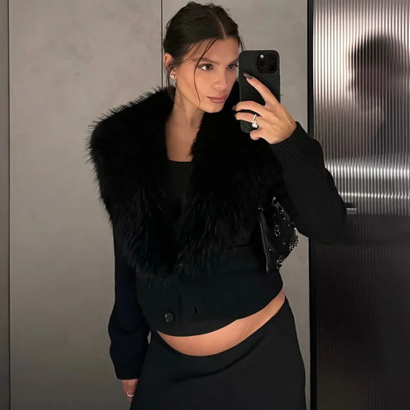 Tuularose Elegant Faux Fur Coats Women's Warm Puffy Slim Long-Sleeve Collared Cardigan Winter Fashion High-Street Women Outwear