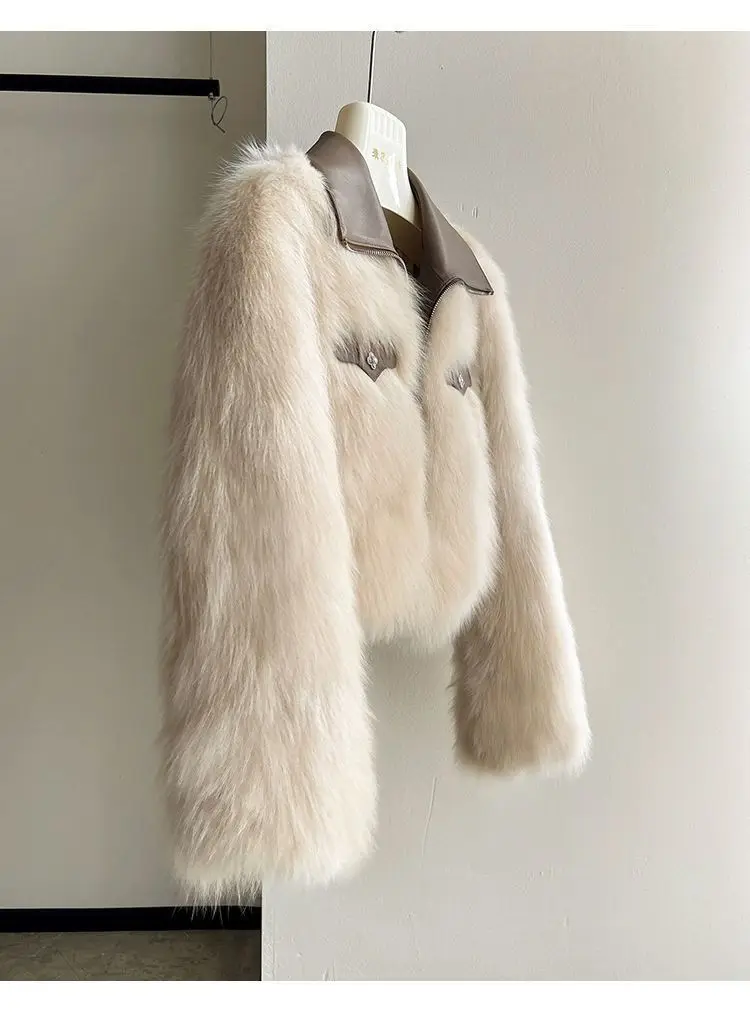 2025 New Autumn Winter Fur Coat Women's Short Lapel Imitation fox fur Long sleeved Korean version Fashion Zipper Thicken Top