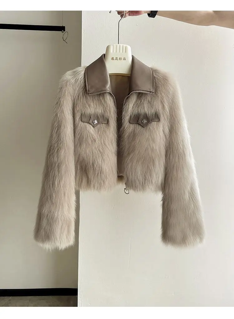 2025 New Autumn Winter Fur Coat Women's Short Lapel Imitation fox fur Long sleeved Korean version Fashion Zipper Thicken Top