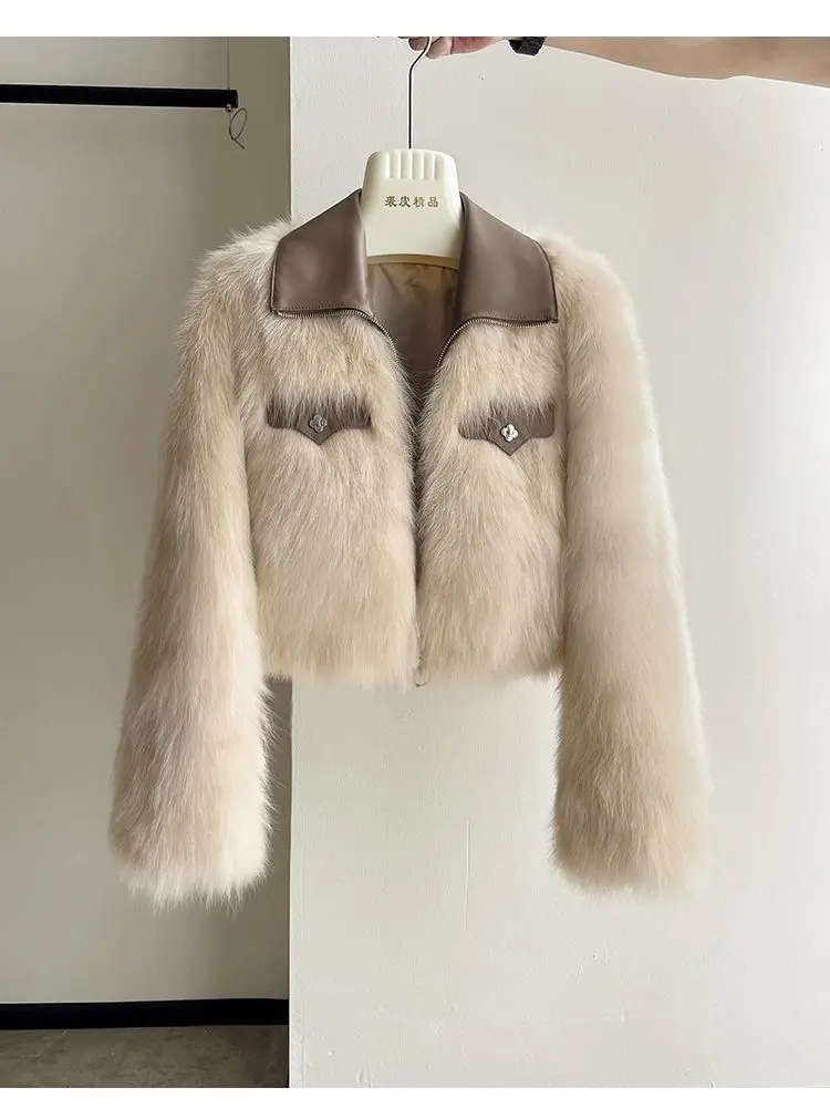 2025 New Autumn Winter Fur Coat Women's Short Lapel Imitation fox fur Long sleeved Korean version Fashion Zipper Thicken Top