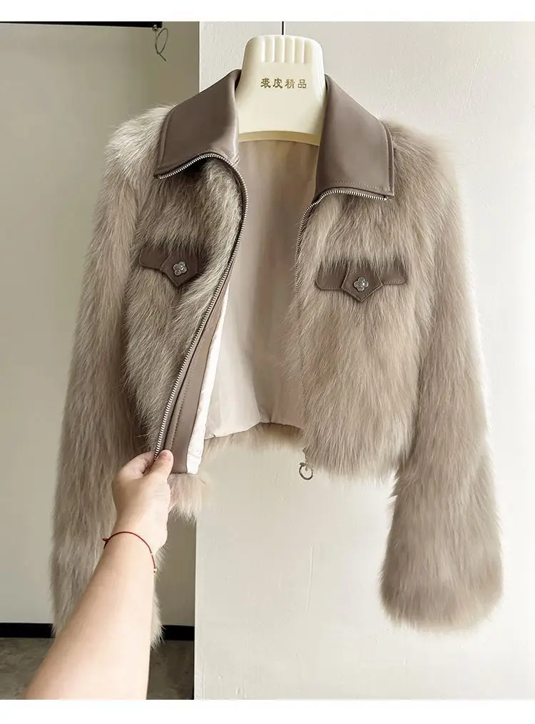 2025 New Autumn Winter Fur Coat Women's Short Lapel Imitation fox fur Long sleeved Korean version Fashion Zipper Thicken Top