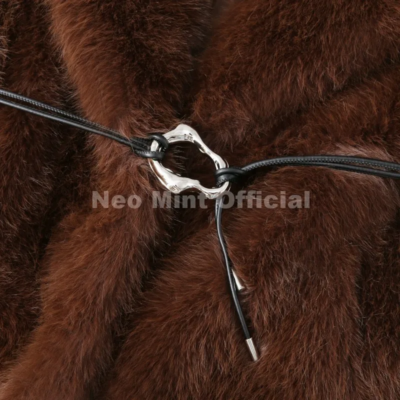 Neo Mint 2025 Winter Hot Brown Belted Faux Fur Coat Women Thick Warm Long Fox Fur Jacket Chic Brand Fashion Girls Furry Overcoat