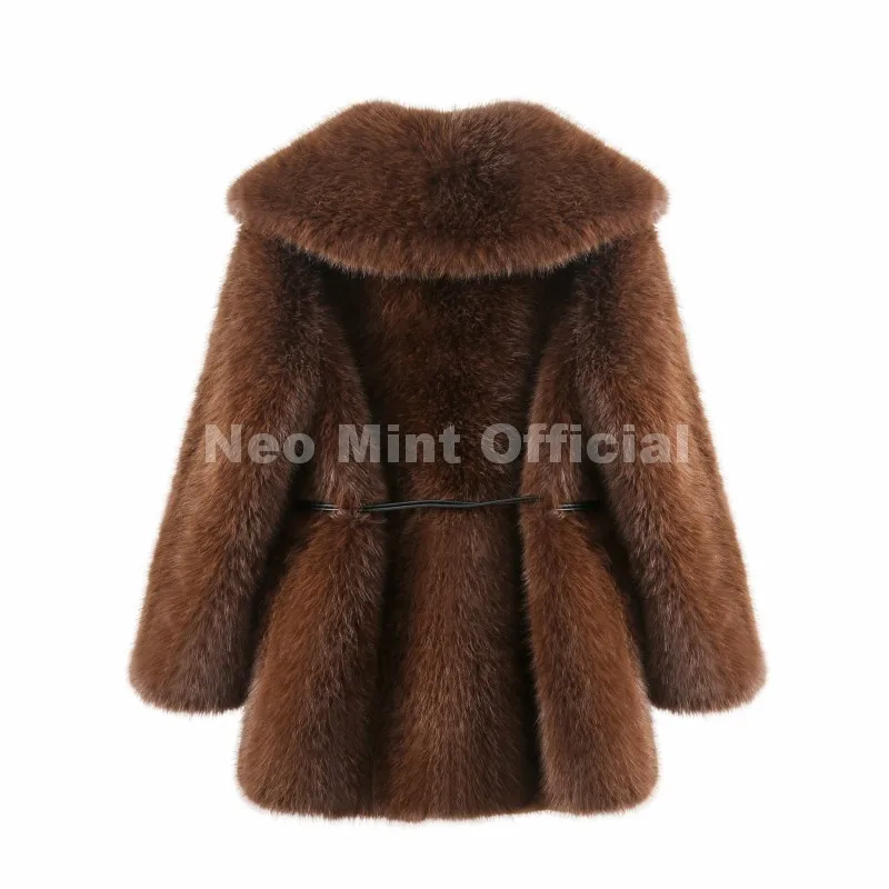 Neo Mint 2025 Winter Hot Brown Belted Faux Fur Coat Women Thick Warm Long Fox Fur Jacket Chic Brand Fashion Girls Furry Overcoat