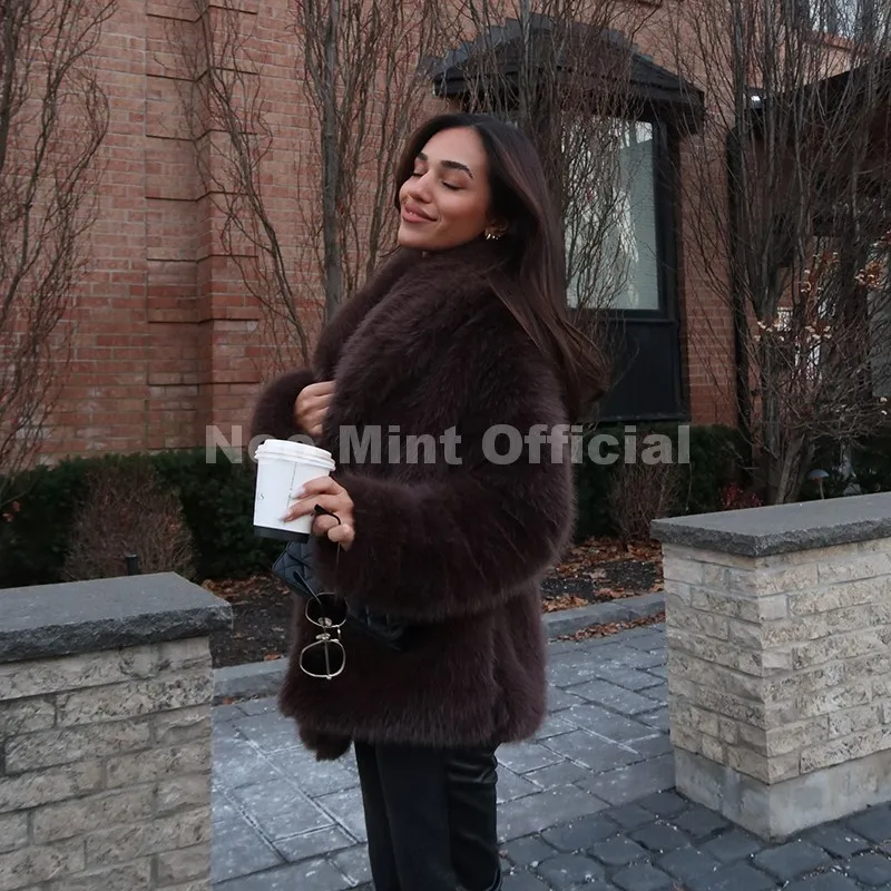 Neo Mint 2025 Winter Hot Brown Belted Faux Fur Coat Women Thick Warm Long Fox Fur Jacket Chic Brand Fashion Girls Furry Overcoat