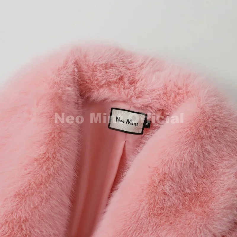 Neo Mint 2025 Winter Hot Brown Belted Faux Fur Coat Women Thick Warm Long Fox Fur Jacket Chic Brand Fashion Girls Furry Overcoat