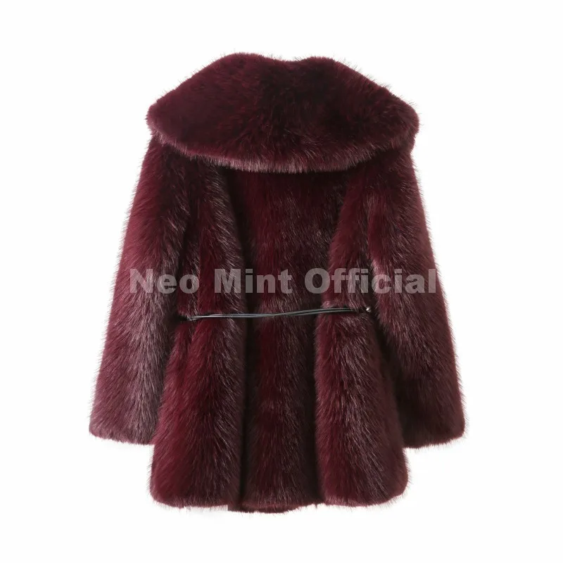 Neo Mint 2025 Winter Hot Brown Belted Faux Fur Coat Women Thick Warm Long Fox Fur Jacket Chic Brand Fashion Girls Furry Overcoat