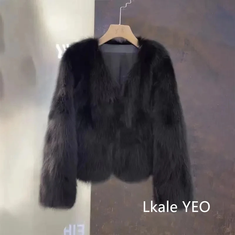 New Autumn Winter 2026 V-Neck Fashion Korean Version Female Short Fur Coat Solid Color Beautiful Be All-match Ladies Outerwear