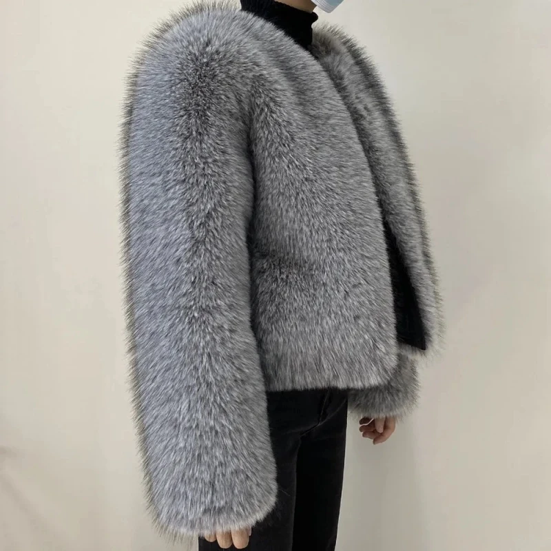 Street Fashion Luxury Faux Fur Coat Women Winter 2023 Hot Cool Girls Fluffy Short Fur Fox Jacket
