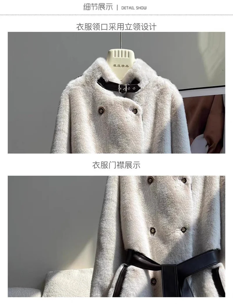 Winter Fashion High-end Temperament Long Fur Coat For Women New Double Breasted Loose Belt Thicken Warm Fur Jacket Outwear