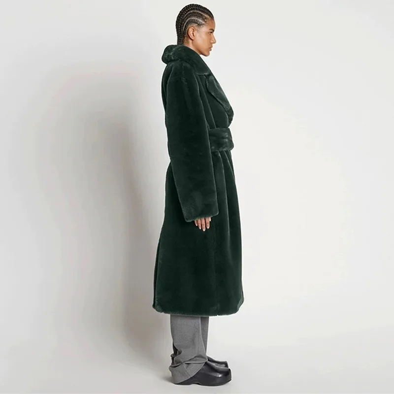 2026 Faux Fur Maxi Jacket Women Thick Belt Autumn Winter Coat Long Warm Luxury Belt Fur Black Parkas Bontjas Furry Outerwear