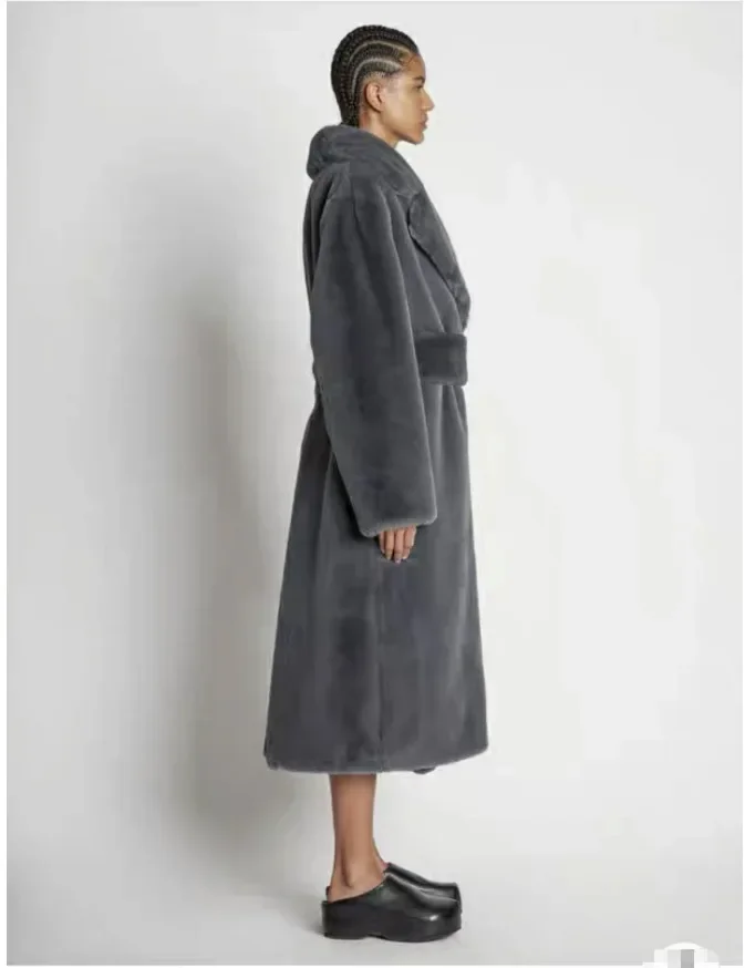 2026 Faux Fur Maxi Jacket Women Thick Belt Autumn Winter Coat Long Warm Luxury Belt Fur Black Parkas Bontjas Furry Outerwear