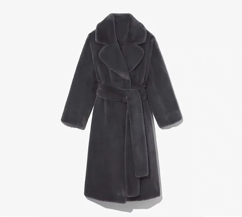 2026 Faux Fur Maxi Jacket Women Thick Belt Autumn Winter Coat Long Warm Luxury Belt Fur Black Parkas Bontjas Furry Outerwear