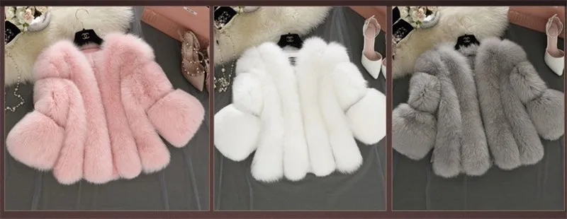 New S-4XL Winter Luxury Faux Fox Fur Coat women Slim Long Pink Red Blue Faux Fur Jacket Women Fake Fur Short Coats Female H701
