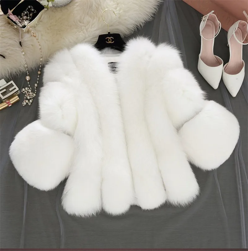 New S-4XL Winter Luxury Faux Fox Fur Coat women Slim Long Pink Red Blue Faux Fur Jacket Women Fake Fur Short Coats Female H701