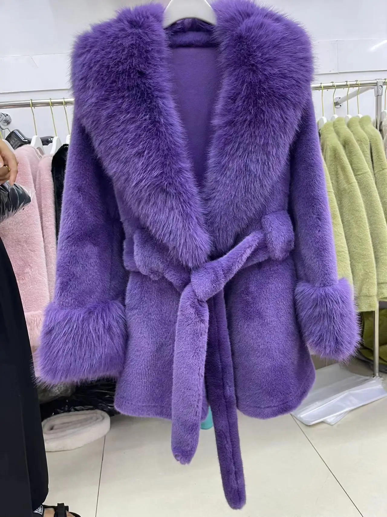Coats Faux Fox Fur Women Thick Warm Long Coat Turn Down Collar Maxi Warm Jackets Thick Elegant Coat Belt Outerwear Autumn Winter