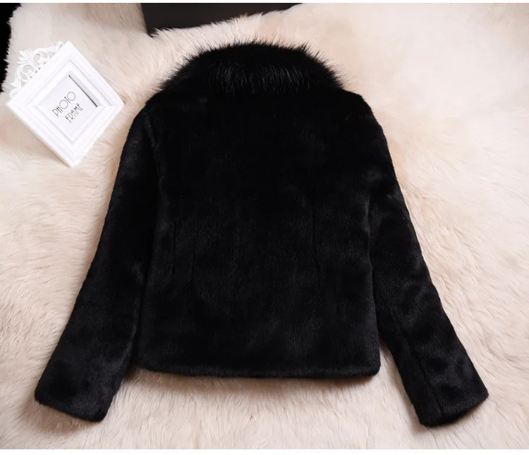 High Quality Faux Rabbit Hair Coat Women's Warm Outerwear Autumn Winter Short Faux Fox Fur Collar Coat Jacket Overcoat