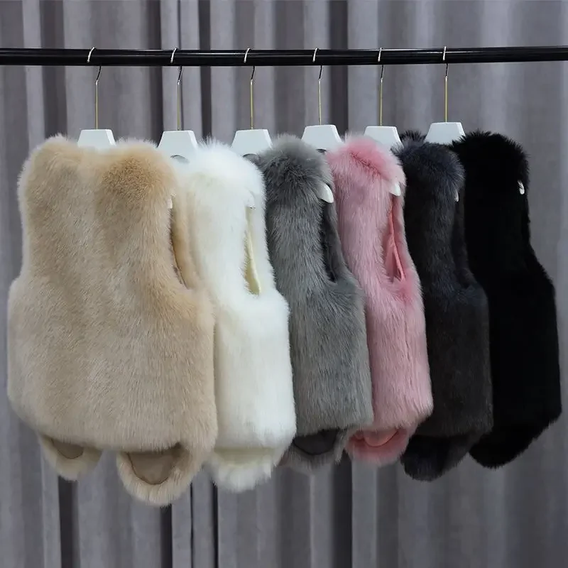 Women Fur Waistcoat Autumn Winter New Imitation Rabbit Hair With Sleeveless Shoulders Outside Horse Folder Inner Wear Vest Women