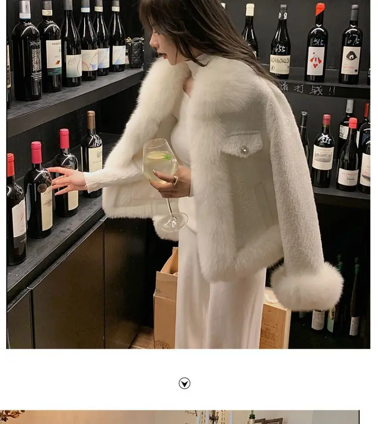 Sparkling Small Fragrant Wind Fur Coat Women 2023 Autumn/Winter New Combination Rough Tweed Imitation Fox Fur Top Warm cardigan