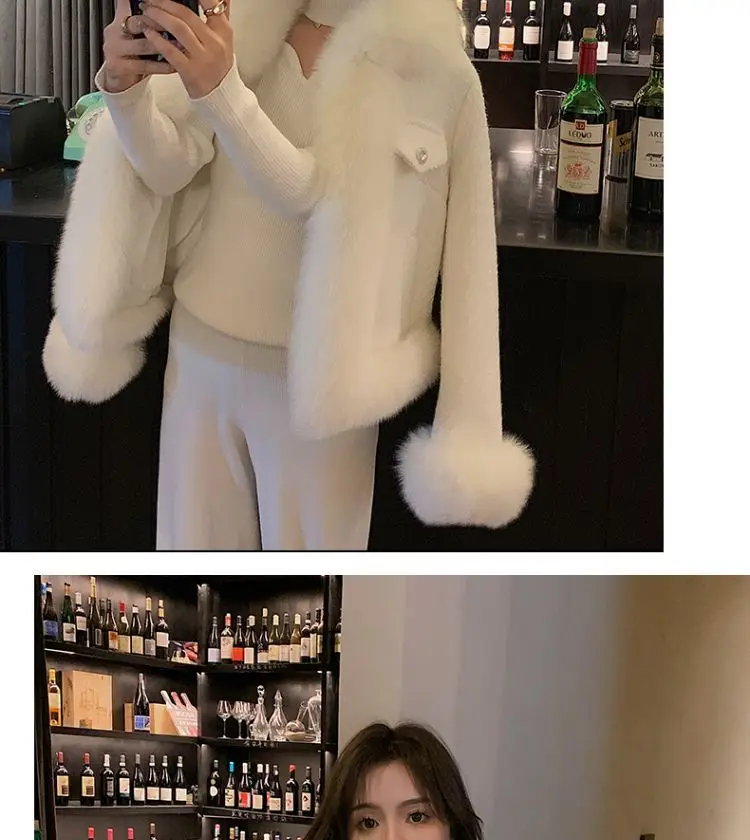 Sparkling Small Fragrant Wind Fur Coat Women 2023 Autumn/Winter New Combination Rough Tweed Imitation Fox Fur Top Warm cardigan