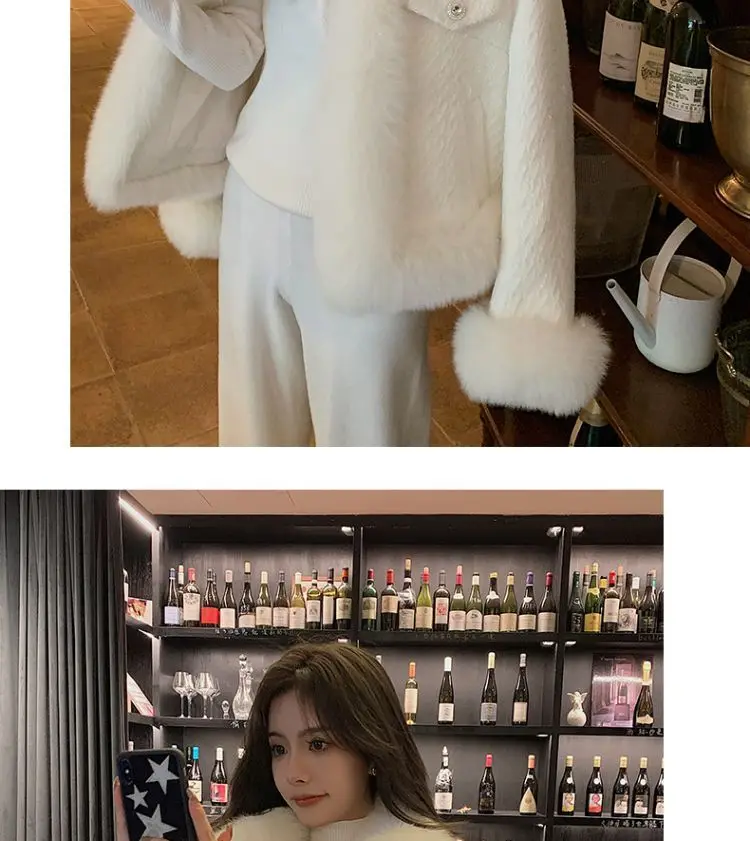 Sparkling Small Fragrant Wind Fur Coat Women 2023 Autumn/Winter New Combination Rough Tweed Imitation Fox Fur Top Warm cardigan
