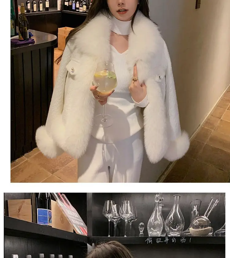 Sparkling Small Fragrant Wind Fur Coat Women 2023 Autumn/Winter New Combination Rough Tweed Imitation Fox Fur Top Warm cardigan