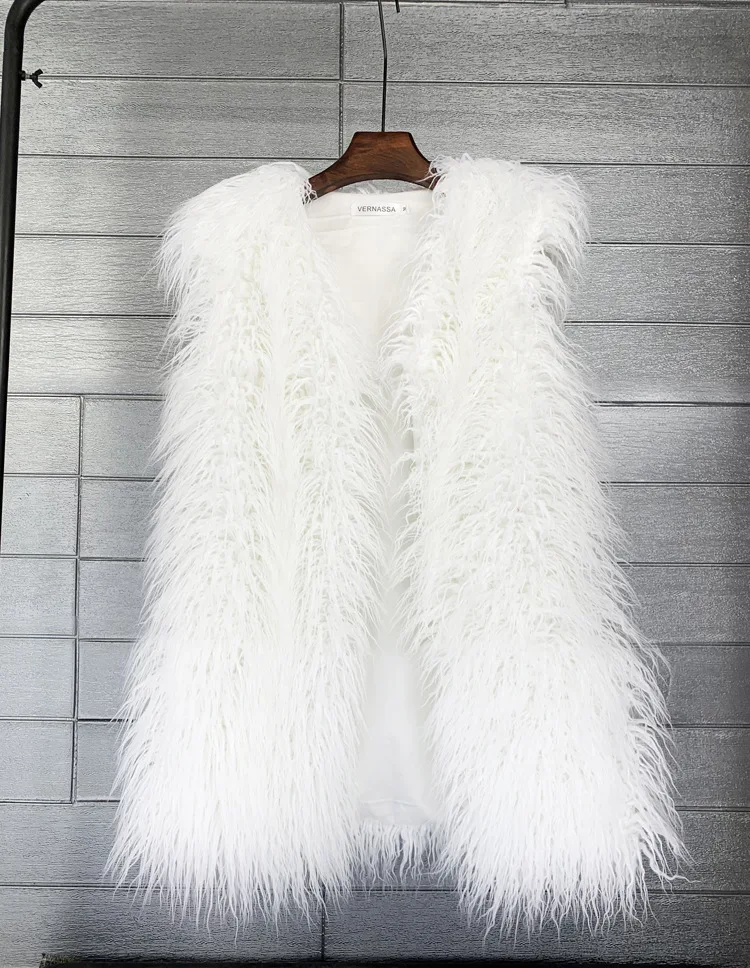 ZADORIN Fashion Winter 75cm Long Fluffy Faux Fur Vest Women Colorful Faux Mongolia Sheep Fur Gilet Fake Fur Jackets Women Coats