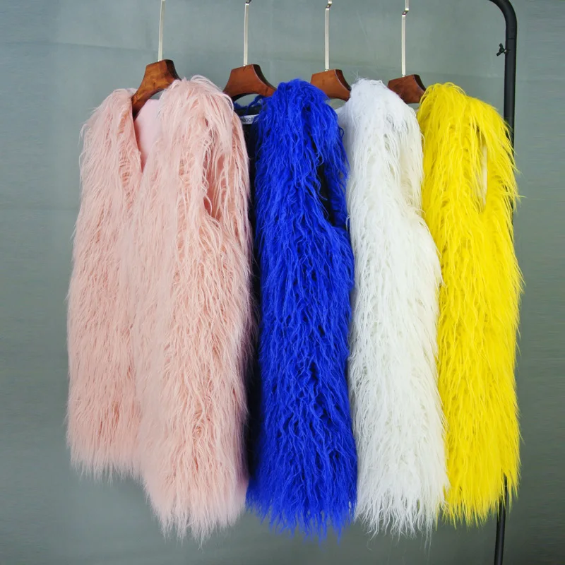 ZADORIN Fashion Winter 75cm Long Fluffy Faux Fur Vest Women Colorful Faux Mongolia Sheep Fur Gilet Fake Fur Jackets Women Coats