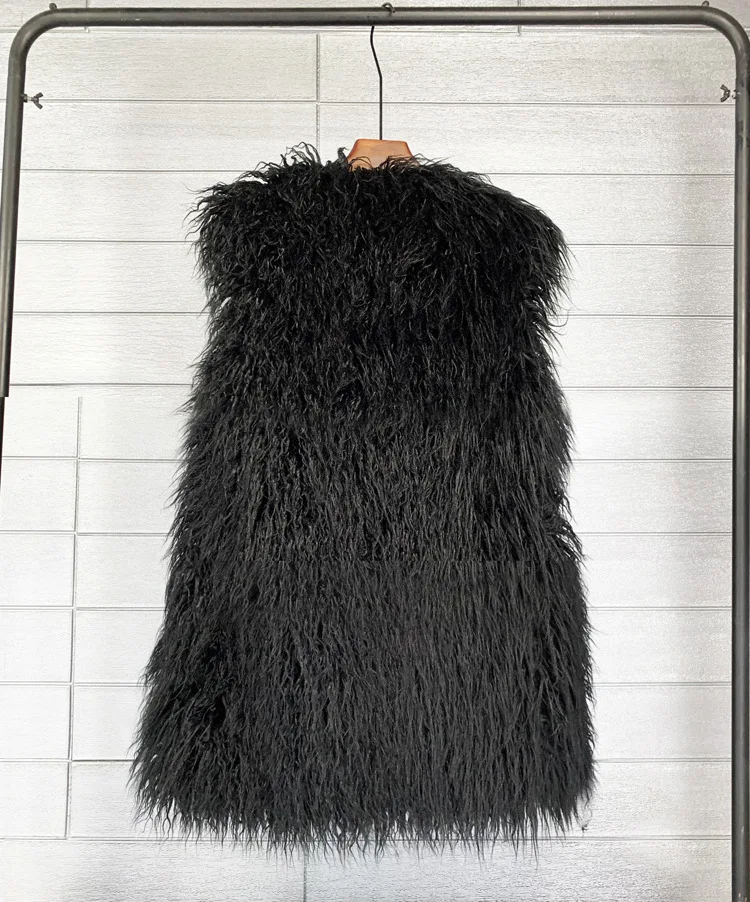 ZADORIN Fashion Winter 75cm Long Fluffy Faux Fur Vest Women Colorful Faux Mongolia Sheep Fur Gilet Fake Fur Jackets Women Coats