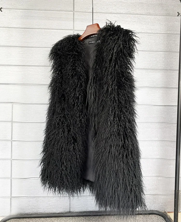 ZADORIN Fashion Winter 75cm Long Fluffy Faux Fur Vest Women Colorful Faux Mongolia Sheep Fur Gilet Fake Fur Jackets Women Coats
