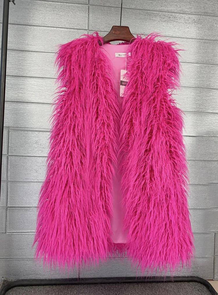 ZADORIN Fashion Winter 75cm Long Fluffy Faux Fur Vest Women Colorful Faux Mongolia Sheep Fur Gilet Fake Fur Jackets Women Coats