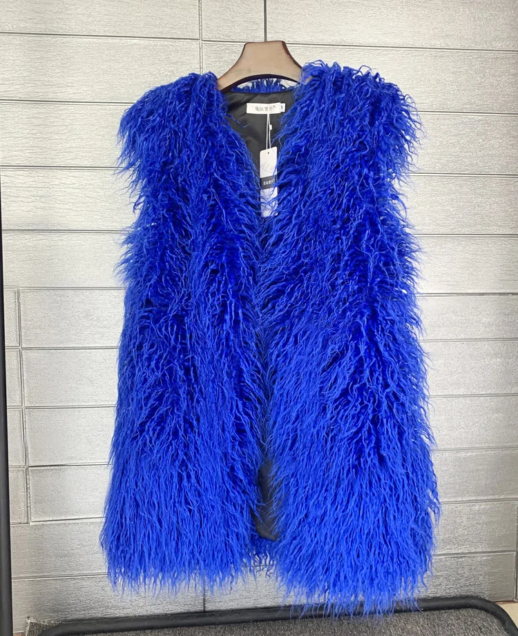 ZADORIN Fashion Winter 75cm Long Fluffy Faux Fur Vest Women Colorful Faux Mongolia Sheep Fur Gilet Fake Fur Jackets Women Coats
