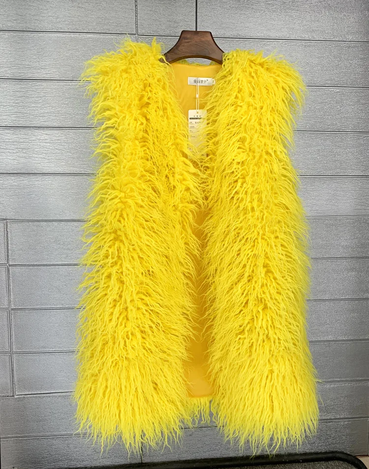 ZADORIN Fashion Winter 75cm Long Fluffy Faux Fur Vest Women Colorful Faux Mongolia Sheep Fur Gilet Fake Fur Jackets Women Coats