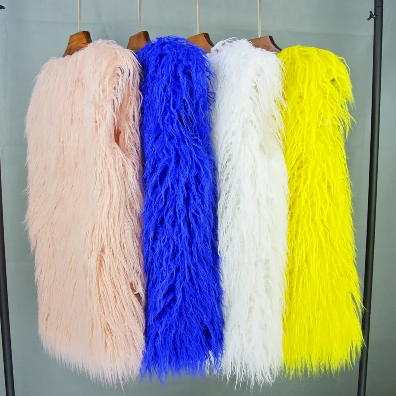 ZADORIN Fashion Winter 75cm Long Fluffy Faux Fur Vest Women Colorful Faux Mongolia Sheep Fur Gilet Fake Fur Jackets Women Coats