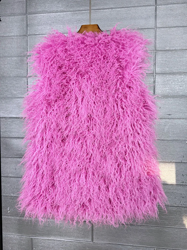 ZADORIN Fashion Winter 75cm Long Fluffy Faux Fur Vest Women Colorful Faux Mongolia Sheep Fur Gilet Fake Fur Jackets Women Coats