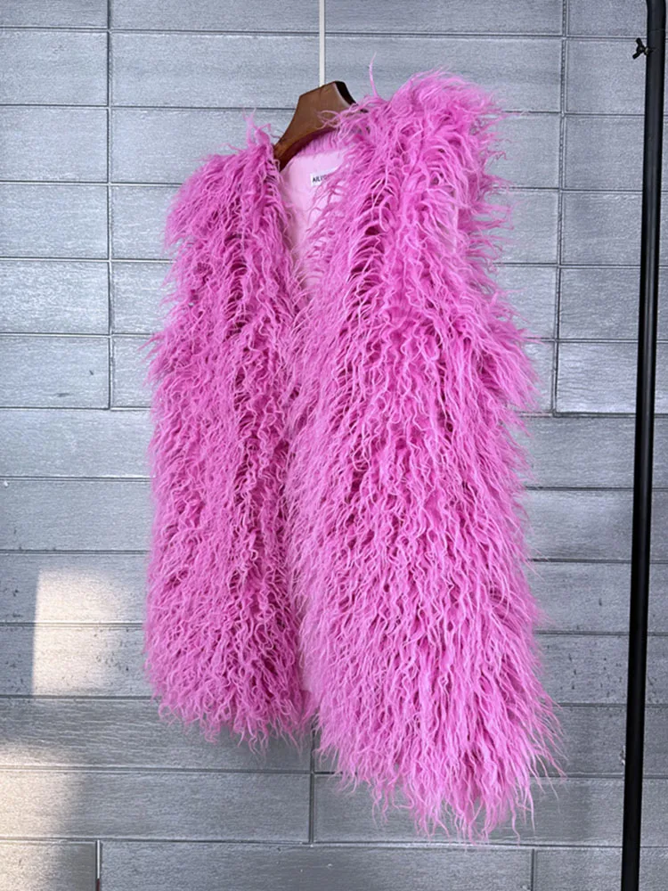 ZADORIN Fashion Winter 75cm Long Fluffy Faux Fur Vest Women Colorful Faux Mongolia Sheep Fur Gilet Fake Fur Jackets Women Coats