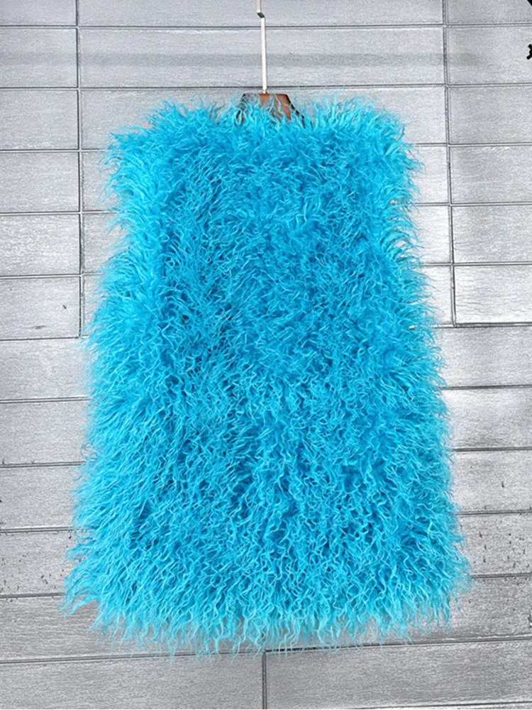 ZADORIN Fashion Winter 75cm Long Fluffy Faux Fur Vest Women Colorful Faux Mongolia Sheep Fur Gilet Fake Fur Jackets Women Coats