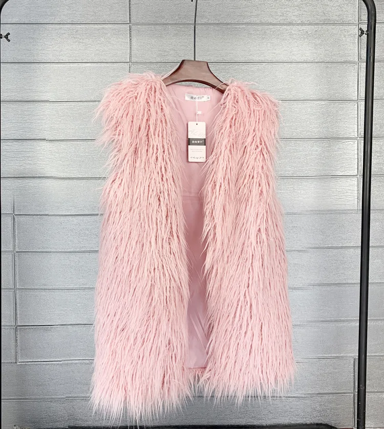 ZADORIN Fashion Winter 75cm Long Fluffy Faux Fur Vest Women Colorful Faux Mongolia Sheep Fur Gilet Fake Fur Jackets Women Coats