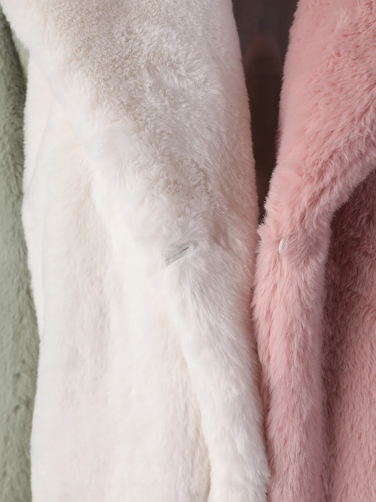 DEAT Fashion Contrast Color Faux Fur Coat Women's Lapel Loose Long Sleeves Plush Thick Overcoat Winter New